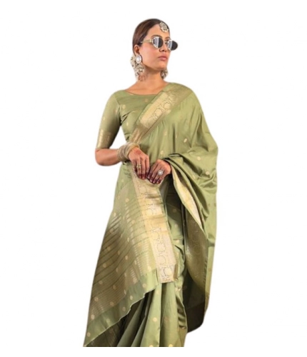 Women's Satin Printed Saree With Unstitched Blouse 5.5Mtr (Green)