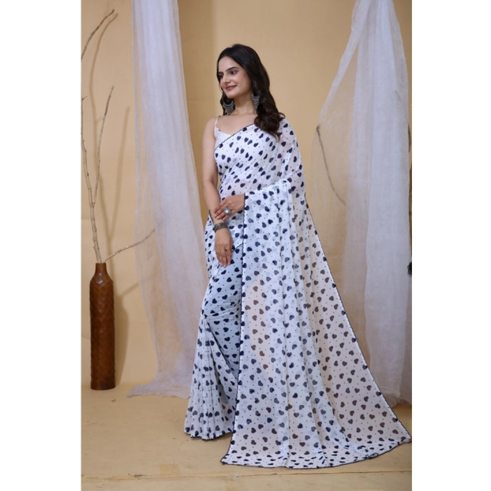 Women's Georgette Printed Saree With Unstitched Blouse 5.5Mtr (White-Blue) Women's Georgette Printed Saree With Unstitched Blouse 5.5Mtr (White-Blue)
