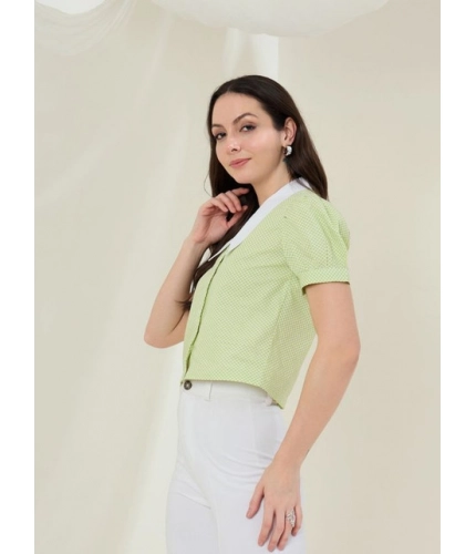 Women's Cotton Striped Half Sleeve Shirt (Green - White)