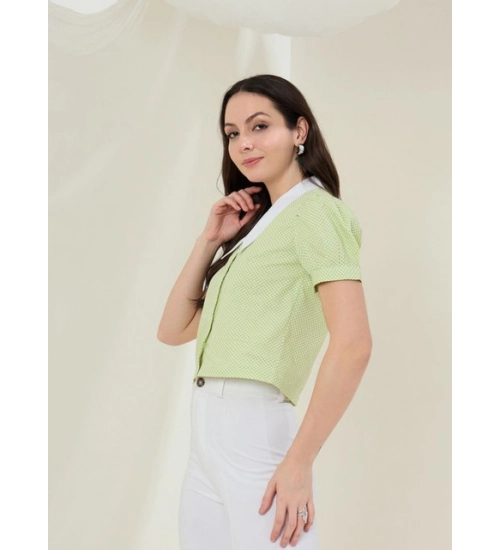 Women's Cotton Striped Half Sleeve Shirt (Green - White) Women's Cotton Striped Half Sleeve Shirt (Green - White)