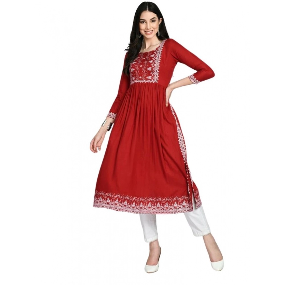 Women's Casual Rayon 3-4th Sleeves Kurti (Maroon)