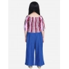 Girl's Rayon Solid Bell Sleeve Top with Culottes (Purple-Blue)