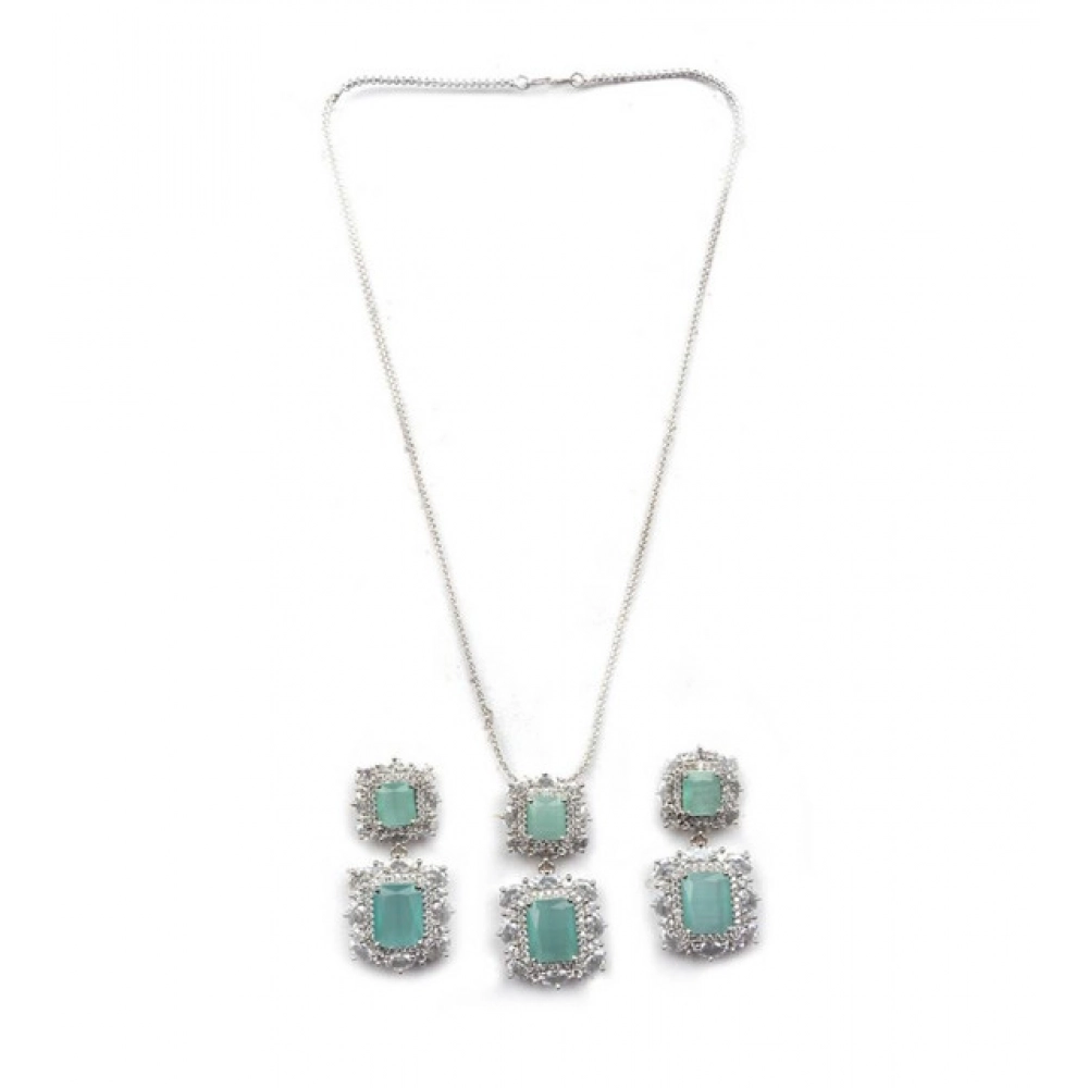 Women's Brass Silver Plated Pendant Set (Mint)