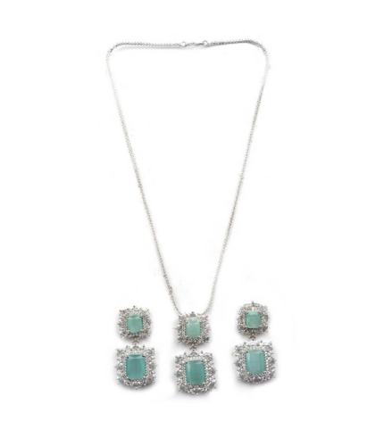 Women's Brass Silver Plated Pendant Set (Mint)
