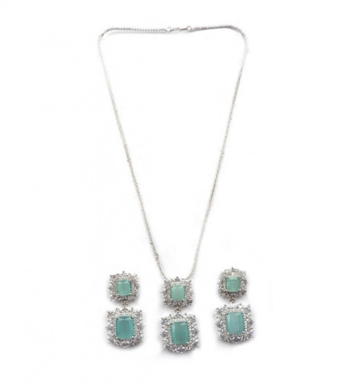 Women's Brass Silver Plated Pendant Set (Mint) Women's Brass Silver Plated Pendant Set (Mint)