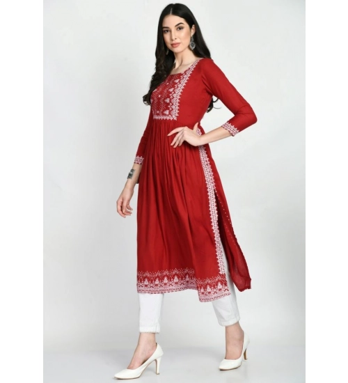 Women's Casual Rayon 3-4th Sleeves Kurti (Maroon)