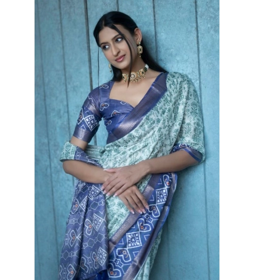 Women's Polyester Printed Saree With Unstitched Blouse 5.5 Mtr (Green)