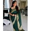 Women's Litchi silk Printed Saree With Unstitched Blouse (Green) Women's Litchi silk Printed Saree With Unstitched Blouse (Green)