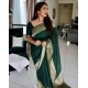 Women's Litchi silk Printed Saree With Unstitched Blouse (Green)