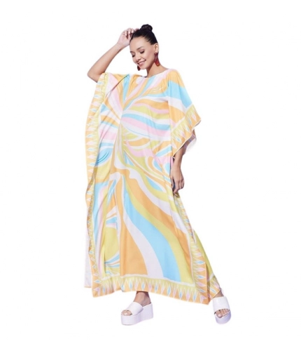 Women's Satin Colour Blocking Kaftan Dress (Multicolor)