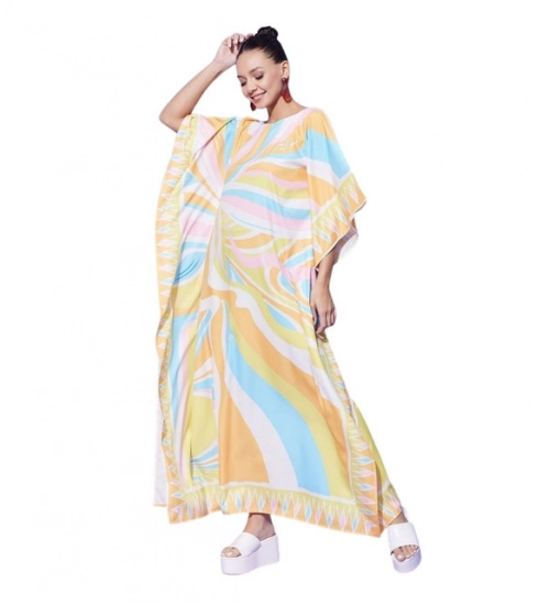 Women's Satin Colour Blocking Kaftan Dress (Multicolor)
