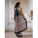 Women's Satin Crepe Printed Saree With Unstitched Blouse 5.5Mtr (Navy Blue)