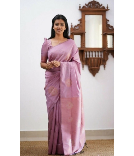 Women's Litchi silk Printed Saree With Unstitched Blouse (Light Pink)