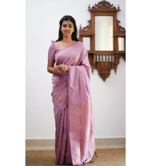 Women's Litchi silk Printed Saree With Unstitched Blouse (Light Pink)