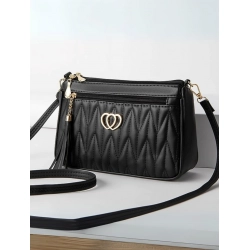 Women's PU Leather Zipper Sling Bag (Black)
