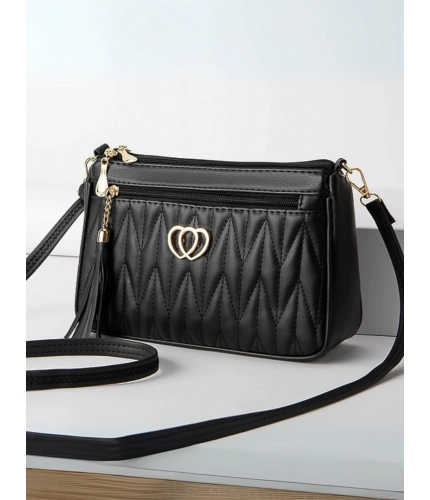 Women's PU Leather Zipper Sling Bag (Black)