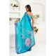 Women's Linen Cotton Printed Ready To Wear Saree With Unstitched Blouse 5.5 Mtr (Light_Aqua_Blue)