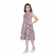 Girl's Digital Slub Printed Sleeve Less Round Neck Dress (Brown)