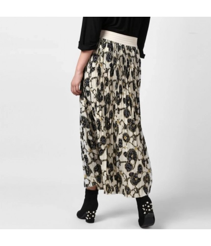 Women's Georgette Chain Print Elasticated Skirt (Cream-Black)