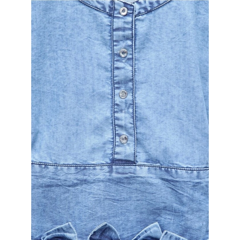 Girl's Denim Embellished Cap Sleeve bow Dress (Light Blue) Girl's Denim Embellished Cap Sleeve bow Dress (Light Blue)