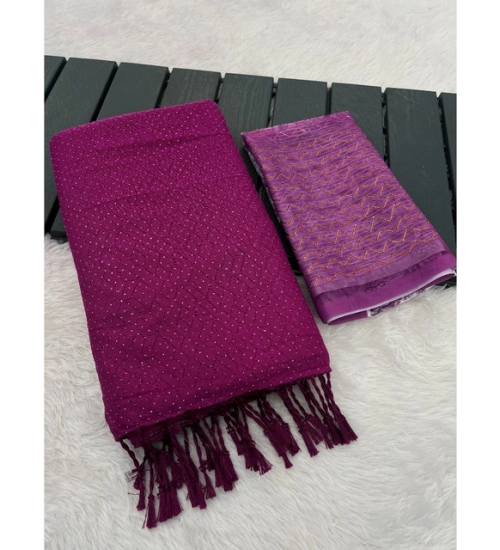 Women's Chiffon Zigzag lines Saree With Unstitched Blouse 5.5Mtr (Pink)