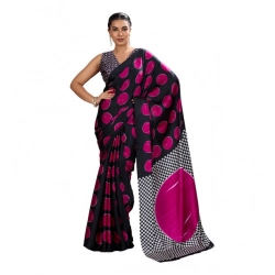 Women's Satin Crepe Printed Saree With Unstitched Blouse 5.5Mtr (Pink)