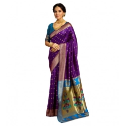 Women's Silk Blend Zari Woven Saree With Unstitched Blouse 5.5Mtr (Purple)