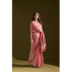 Women's Blended_Cotton Floral Saree With Unstitched Blouse 5.5Mtr (Pink)