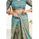 Women's Faux Linen Printed Ready to wear Saree With Unstitched Blouse 5.5Mtr (Multicolor)