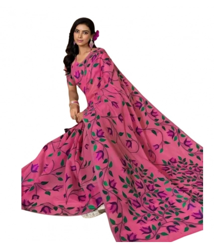 Women's Georgette Printed Saree With Unstitched Blouse 5.5Mtr (Pink)