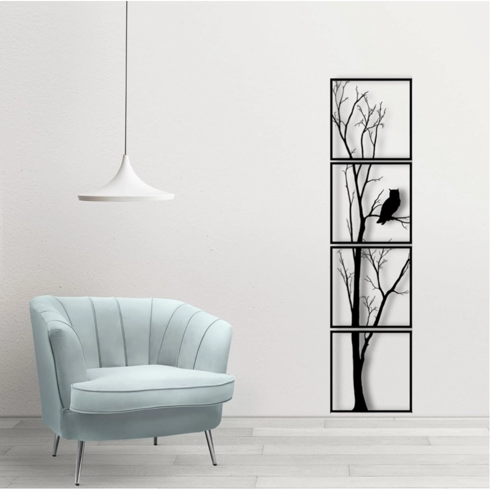 7 Decore Unique Vertical Tree Wall Art – 4 Piece Wooden Panel Set (Black)