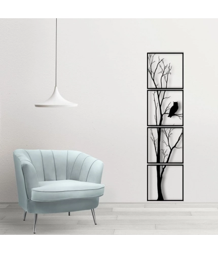 7 Decore Unique Vertical Tree Wall Art – 4 Piece Wooden Panel Set (Black)