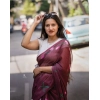 Women's Linen Printed Saree With Unstitched Blouse 5.5Mtr (Brown)