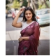 Women's Linen Printed Saree With Unstitched Blouse 5.5Mtr (Brown)