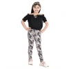 Girl's Cotton Floral Elasticated Jegging and Top Set (Black)