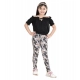 Girl's Cotton Floral Elasticated Jegging and Top Set (Black) Girl's Cotton Floral Elasticated Jegging and Top Set (Black)