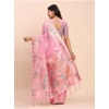 Women's Linen Cotton Printed Saree With Unstitched Blouse 5.5Mtr (Pink)