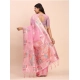 Women's Linen Cotton Printed Saree With Unstitched Blouse 5.5Mtr (Pink)