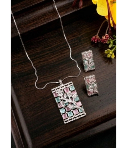 Women's Brass Silver Plated Pendant Set (Multicolor)