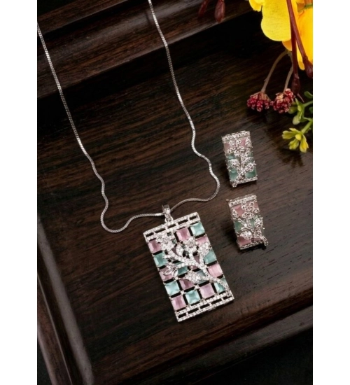 Women's Brass Silver Plated Pendant Set (Multicolor)