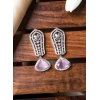 Women's Brass Silver Plated Drop Earrings (Pink)