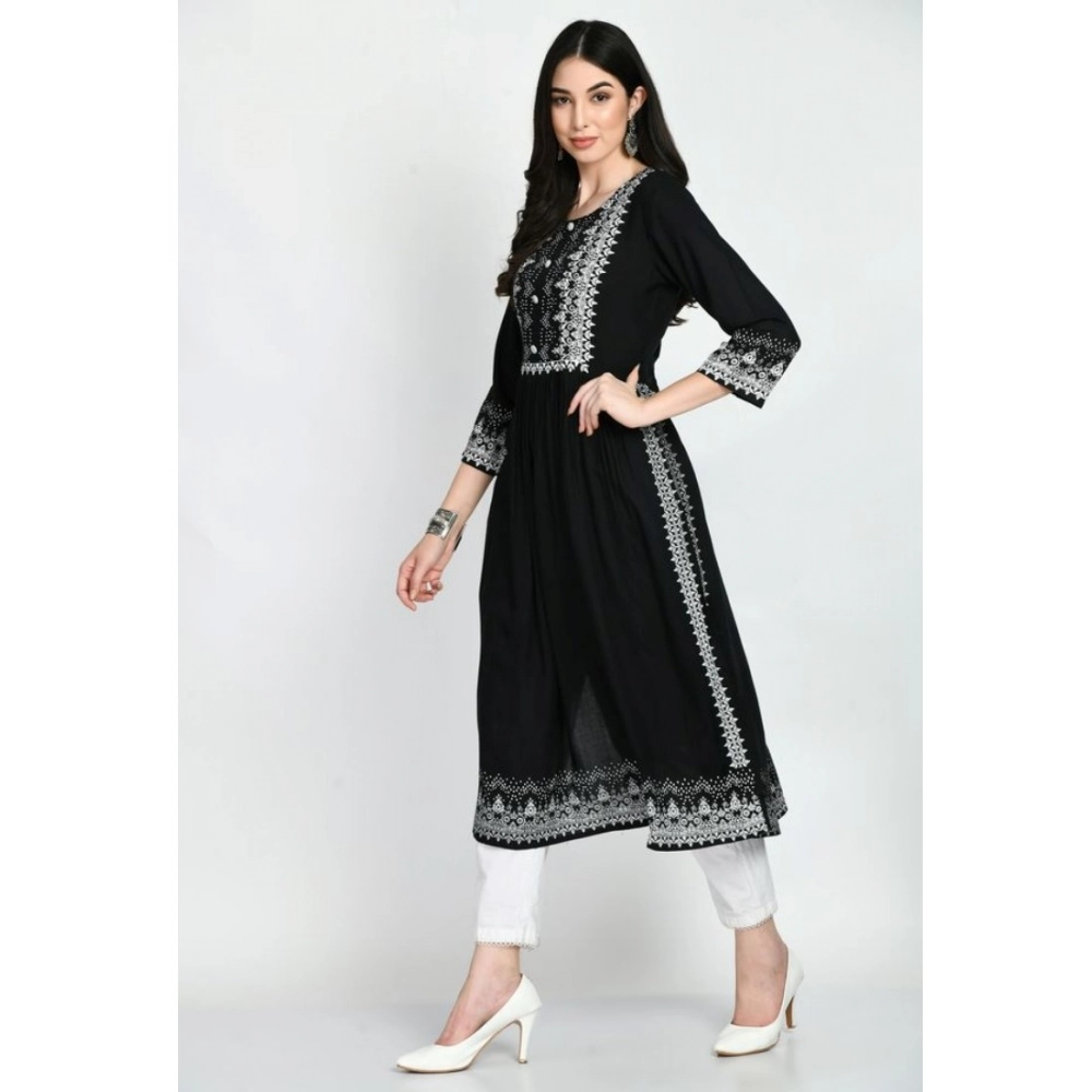 Women's Casual Rayon 3-4th Sleeves Kurti (Black) Women's Casual Rayon 3-4th Sleeves Kurti (Black)
