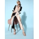 Women's Satin Colour Block Long Sleeves Co-Ord Set (Beige - Black)