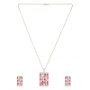 Women's Brass Silver Plated Pendant Set (Red)