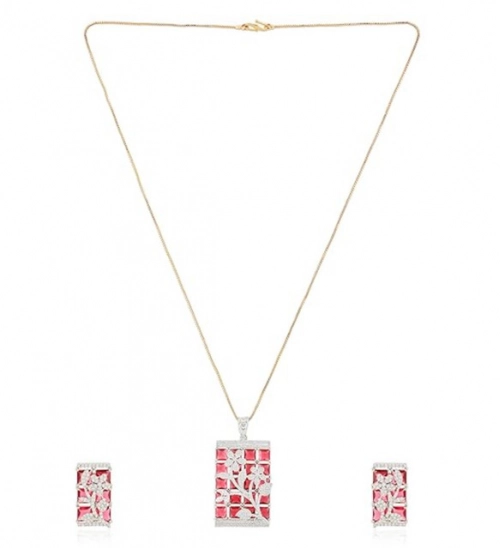 Women's Brass Silver Plated Pendant Set (Red) Women's Brass Silver Plated Pendant Set (Red)