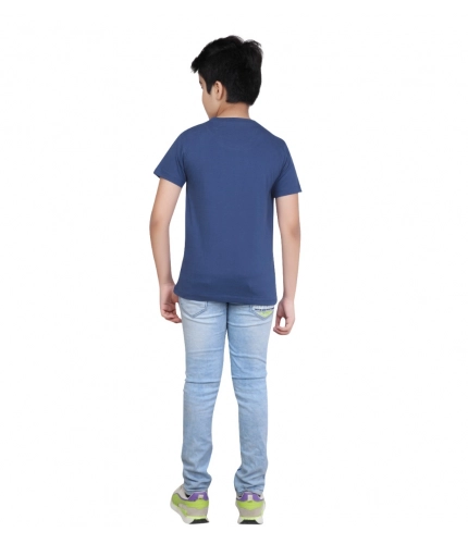 Boy's Cotton Grapic Printed Round Neck T-Shirt (Blue)