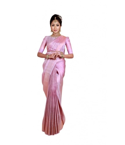 Women's Soft Lichi Silk Printed Saree With Unstitched Blouse 5.5Mtr (Pink)