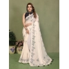 Women's Linen Cotton Printed Saree With Unstitched Blouse 5.5Mtr (Off White)