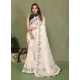 Women's Linen Cotton Printed Saree With Unstitched Blouse 5.5Mtr (Off White)