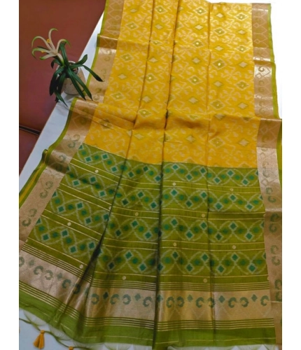 Women's Raw Silk Ikkat Saree With Unstitched Blouse 5.5Mtr (Yellow)